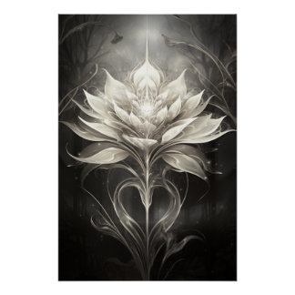 Black and Silver Flower Poster
