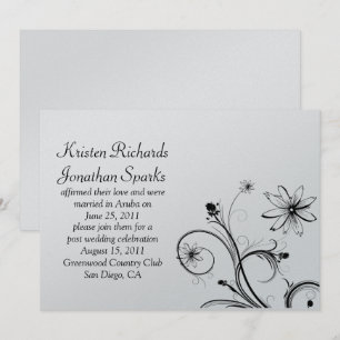 Black and Silver Flower Swirls Post Wedding Celebr Invitation