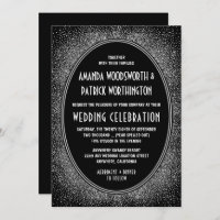 Black and Silver Foil Art Deco Wedding Invitations