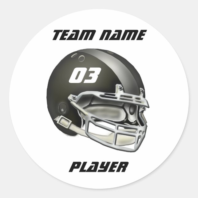Black and Silver Football Helmet Classic Round Sticker (Front)