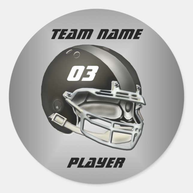 Black and Silver Football Helmet Classic Round Sticker (Front)