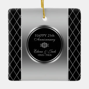 Black And Silver Geometric Design- 25 Anniversary Ceramic Ornament