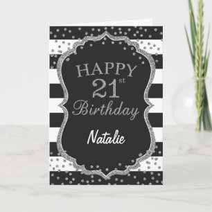 Black and Silver Glitter 21st Birthday Card