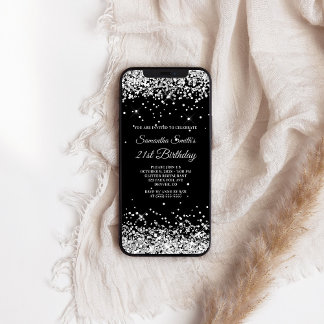 Black and Silver Glitter 21st Birthday Invitation