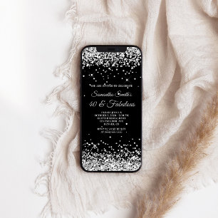 Black and Silver Glitter 40 and Fabulous Invitation