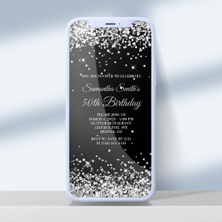 Black and Silver Glitter 50th Birthday Invitation