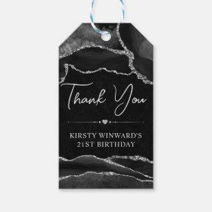 Black and Silver Glitter Agate Birthday Party Gift Tags