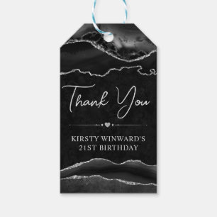 Black and Silver Glitter Agate Birthday Party Gift Tags
