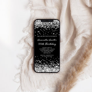 Black and Silver Glitter Any Age Birthday Invitation