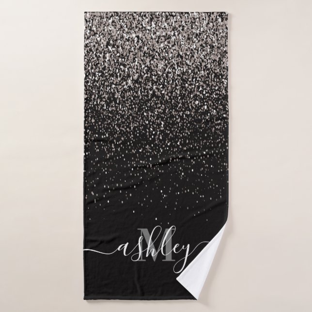 Black and Silver Glitter Bath Towel (Bath Towel)