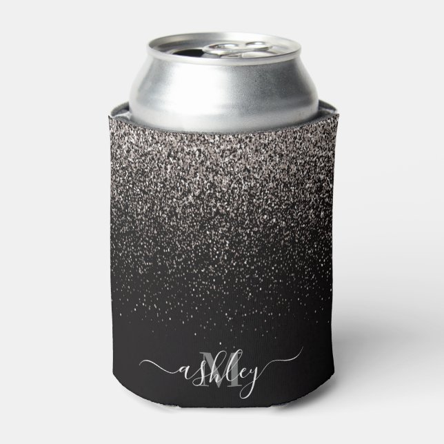 Black and Silver Glitter Can Cooler (Can Front)