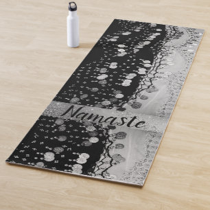  Black and Silver Glitter Coins Personalised Yoga Mat