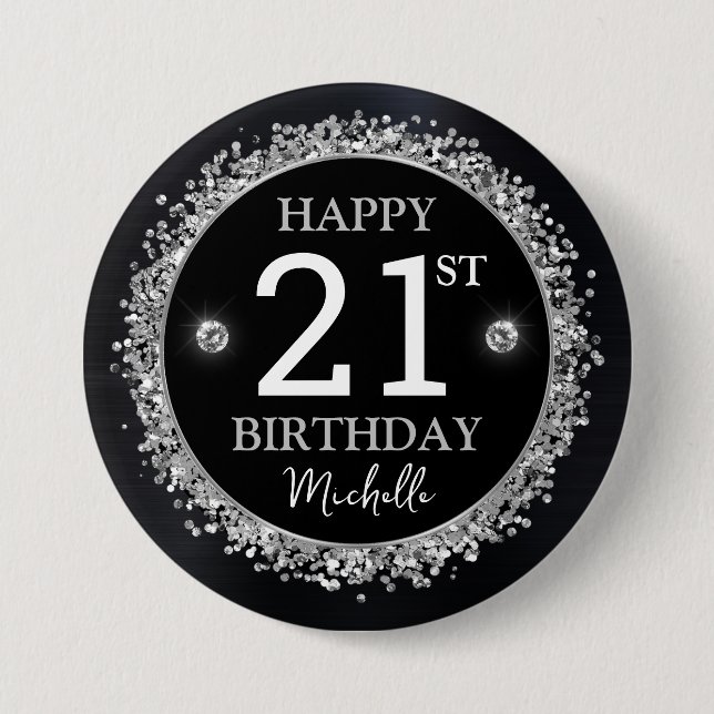 Black and Silver Glitter Confetti Birthday 7.5 Cm Round Badge (Front)