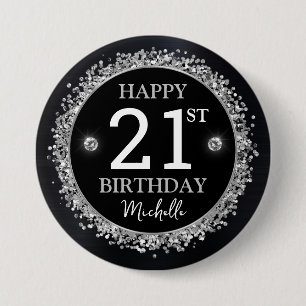Black and Silver Glitter Confetti Birthday 7.5 Cm Round Badge