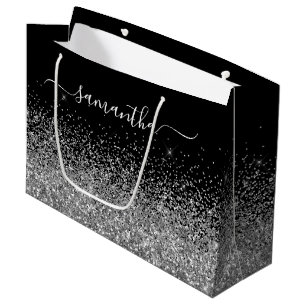 Black and Silver Glitter Elegant Name Large Gift Bag