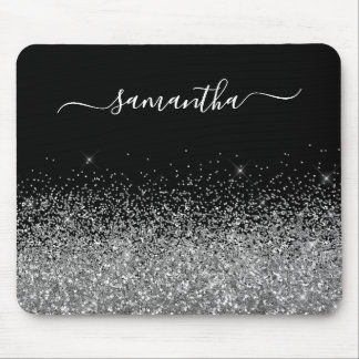 Black and Silver Glitter Elegant Name Mouse Mat