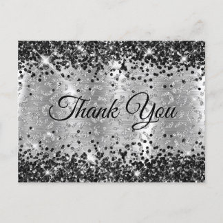 Black and Silver Glitter Leopard Foil Thank You Postcard