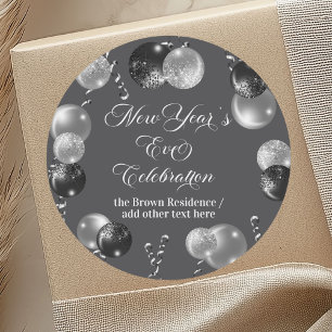 Black and Silver Glitter New Year's Eve Party Classic Round Sticker