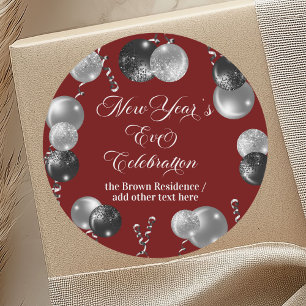Black and Silver Glitter New Year's Eve Party Classic Round Sticker