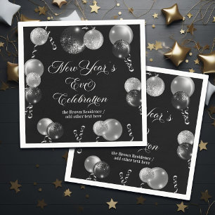 Black and Silver Glitter New Year's Eve Party Napkin
