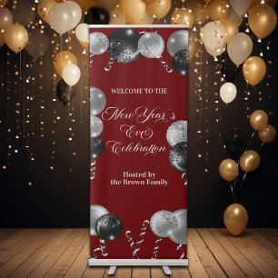 Black and Silver Glitter New Year's Eve Party  Retractable Banner
