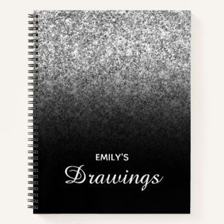 Black and Silver Glitter Ombre Drawing Notebook