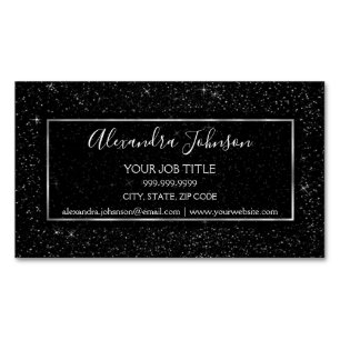 Black and Silver Glitter Sparkle Glitter Stars Magnetic Business Card