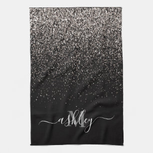 Black and Silver Glitter Tea Towel