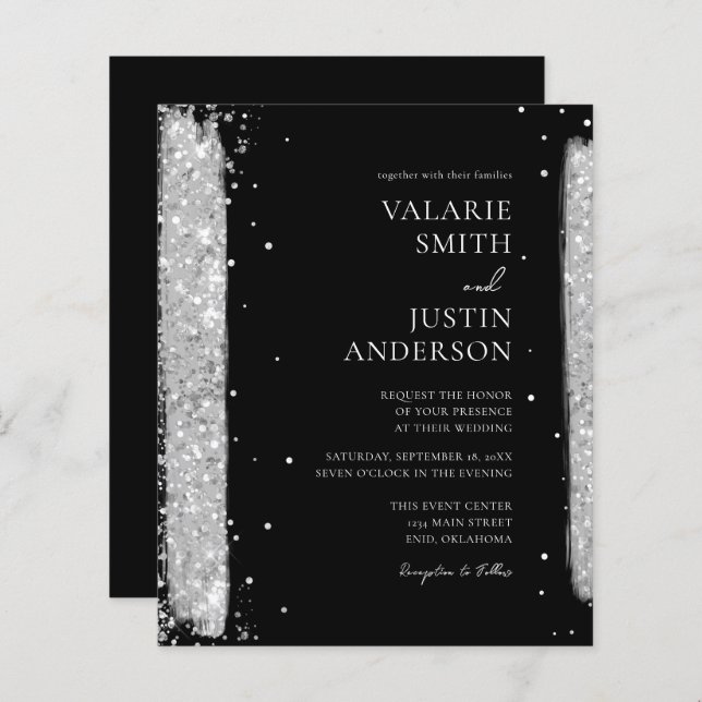 Black and Silver Glitter Wedding Invitation (Front/Back)