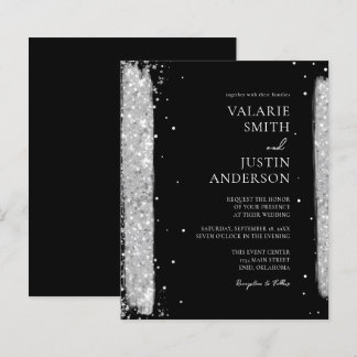 Black and Silver Glitter Wedding Invitation