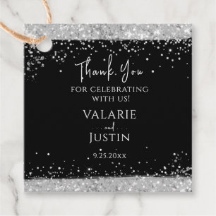 Black and Silver Glitter Wedding Thank You Favour Tags