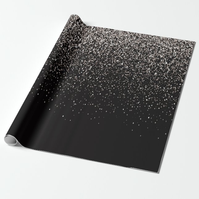 Black and Silver Glitter Wrapping Paper (Unrolled)