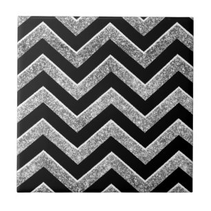 Black and silver glittery  chevron tile
