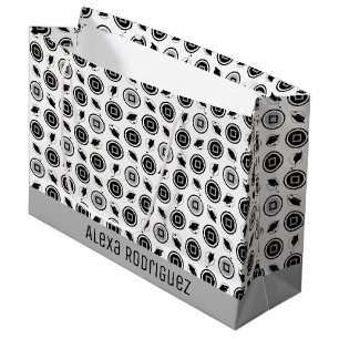 Black and Silver Graduation Cap Pattern Large Gift Bag