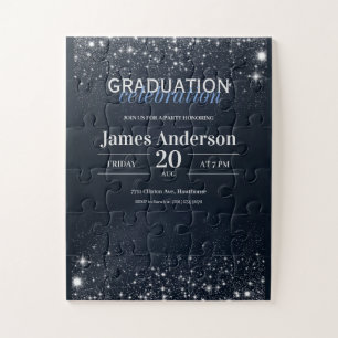 Black and Silver graduation Invite Jigsaw Puzzle
