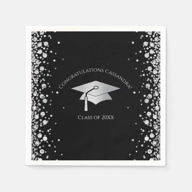 Black and Silver Graduation Napkin (Front)