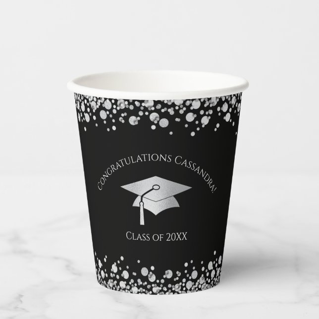 Black and Silver Graduation Paper Cups (Front)