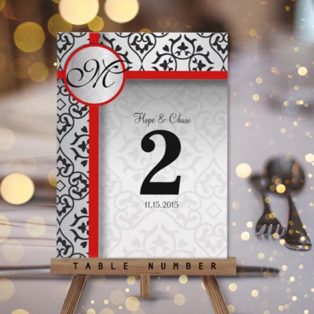 Black and Silver Gray Damask Red Trim Table Number Postcard (Creator Uploaded)