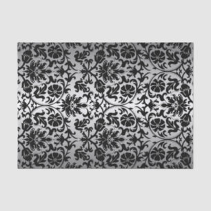 Black and Silver Grey Floral Damask Tissue Paper