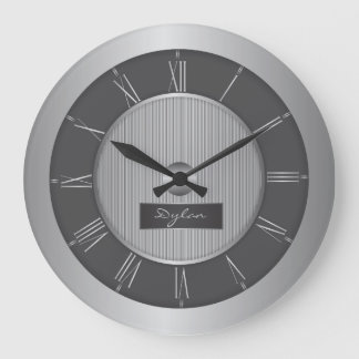 Black and silver grey steel large clock
