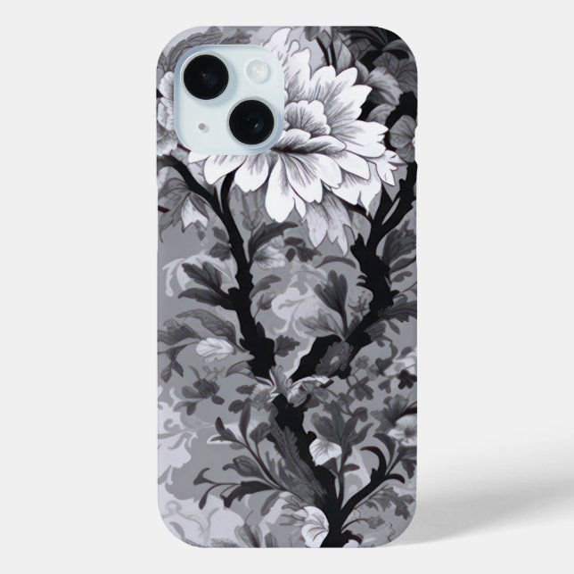 Black and Silver Grey Toile de Fleur Case-Mate iPhone Case (Back)