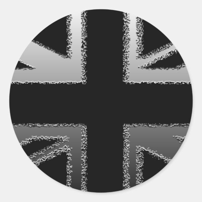 Black and Silver Grey Union Jack Flag Classic Round Sticker (Front)