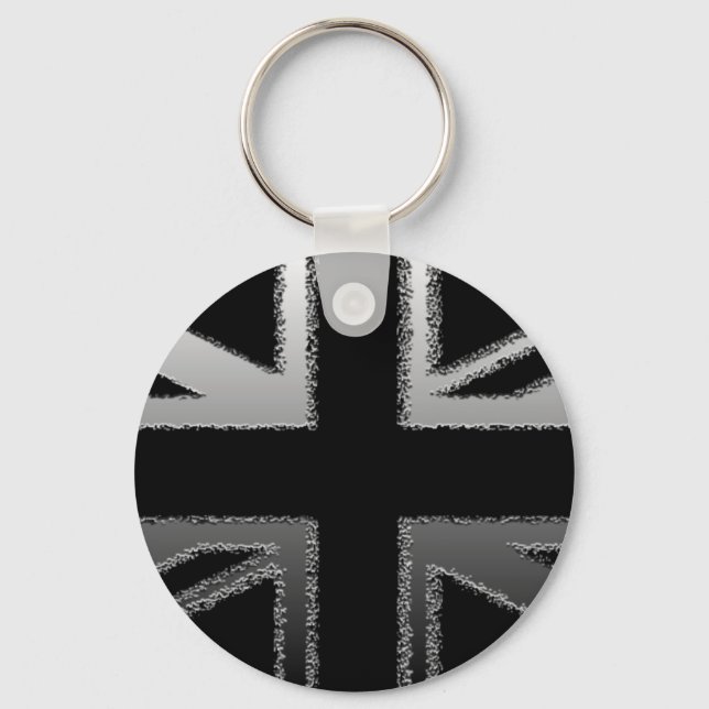 Black and Silver Grey Union jack Flag Key Ring (Front)