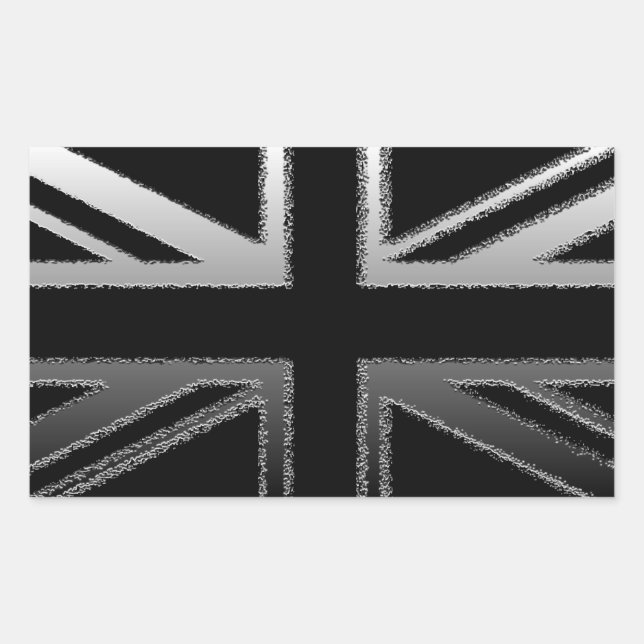 Black and Silver Grey Union jack Flag Rectangular Sticker (Front)