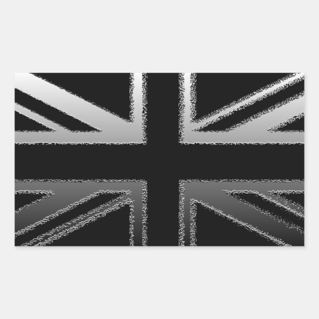 Black and Silver Grey Union Jack Flag Rectangular Sticker (Front)