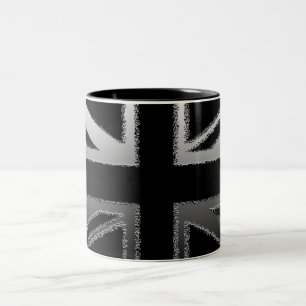 Black and Silver Grey Union Jack Flag Two-Tone Coffee Mug