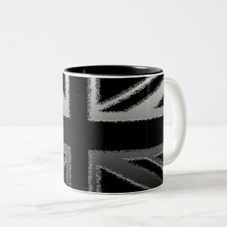 Black and Silver Grey Union jack Flag Two-Tone Coffee Mug