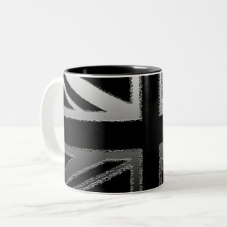 Black and Silver Grey Union jack Flag Two-Tone Coffee Mug