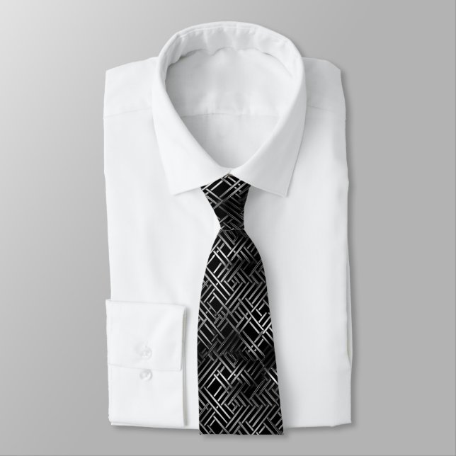 Black and silver gridlock pattern  tie (Tied)