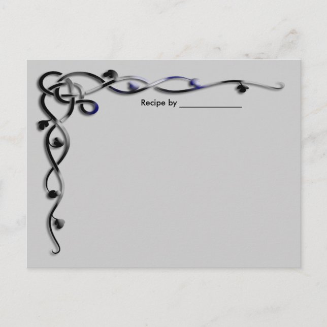 Black and Silver Leaf Vine Recipe Blank Card (Front)